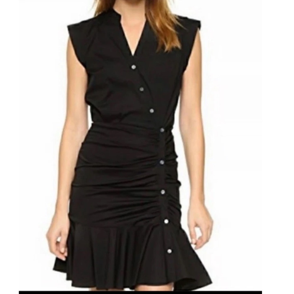 Veronica Beard shirt dress size 6 Ruched Stretch-Cotton Poplin Black S161